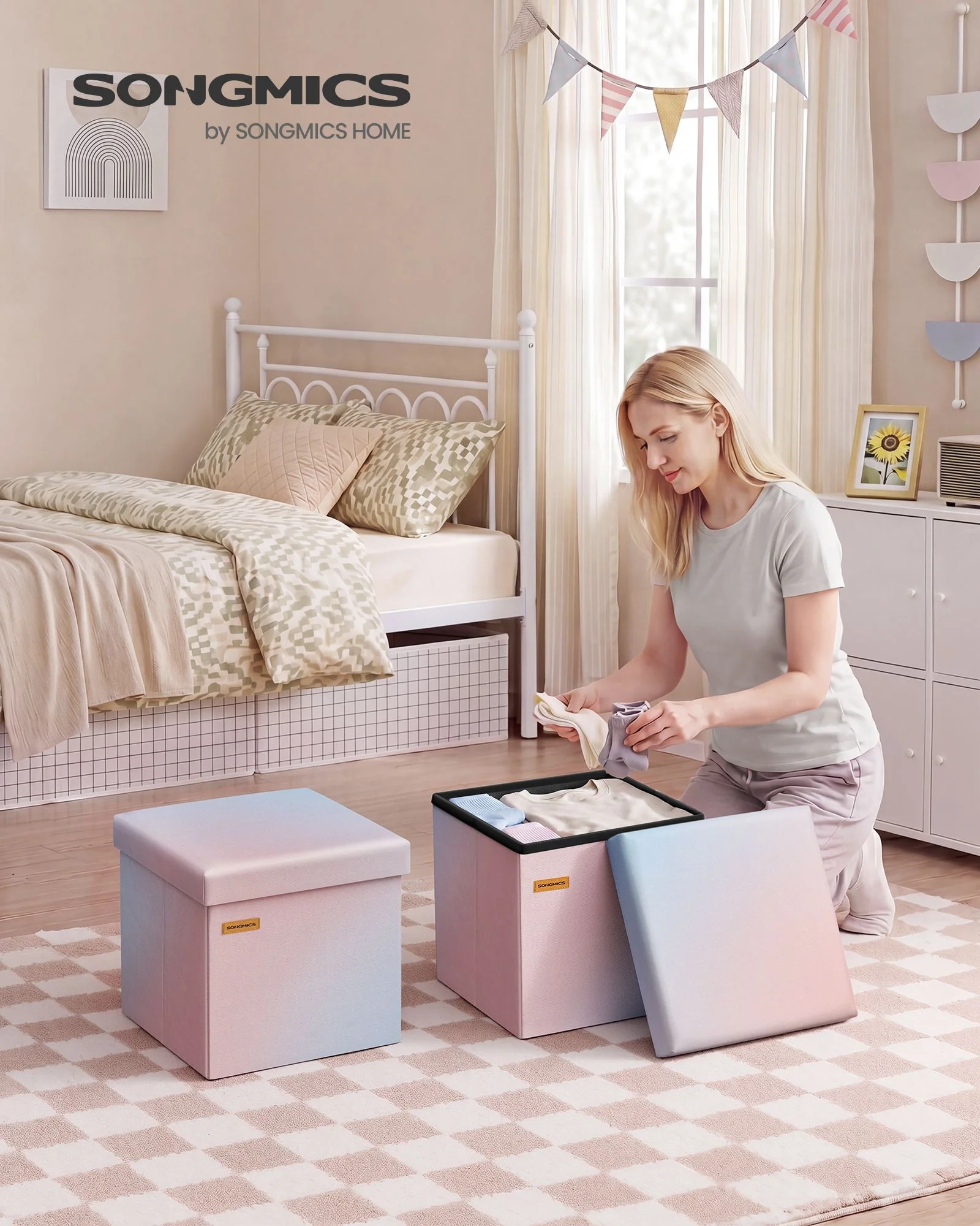 SONGMICS Folding Storage Ottoman Bench