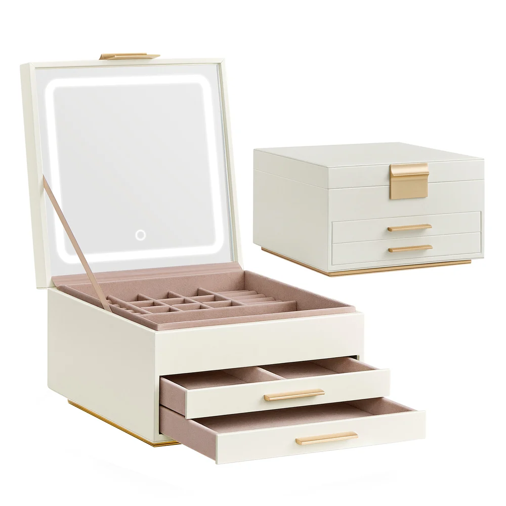 SONGMICS Jewelry Box with Mirror and LED Lights