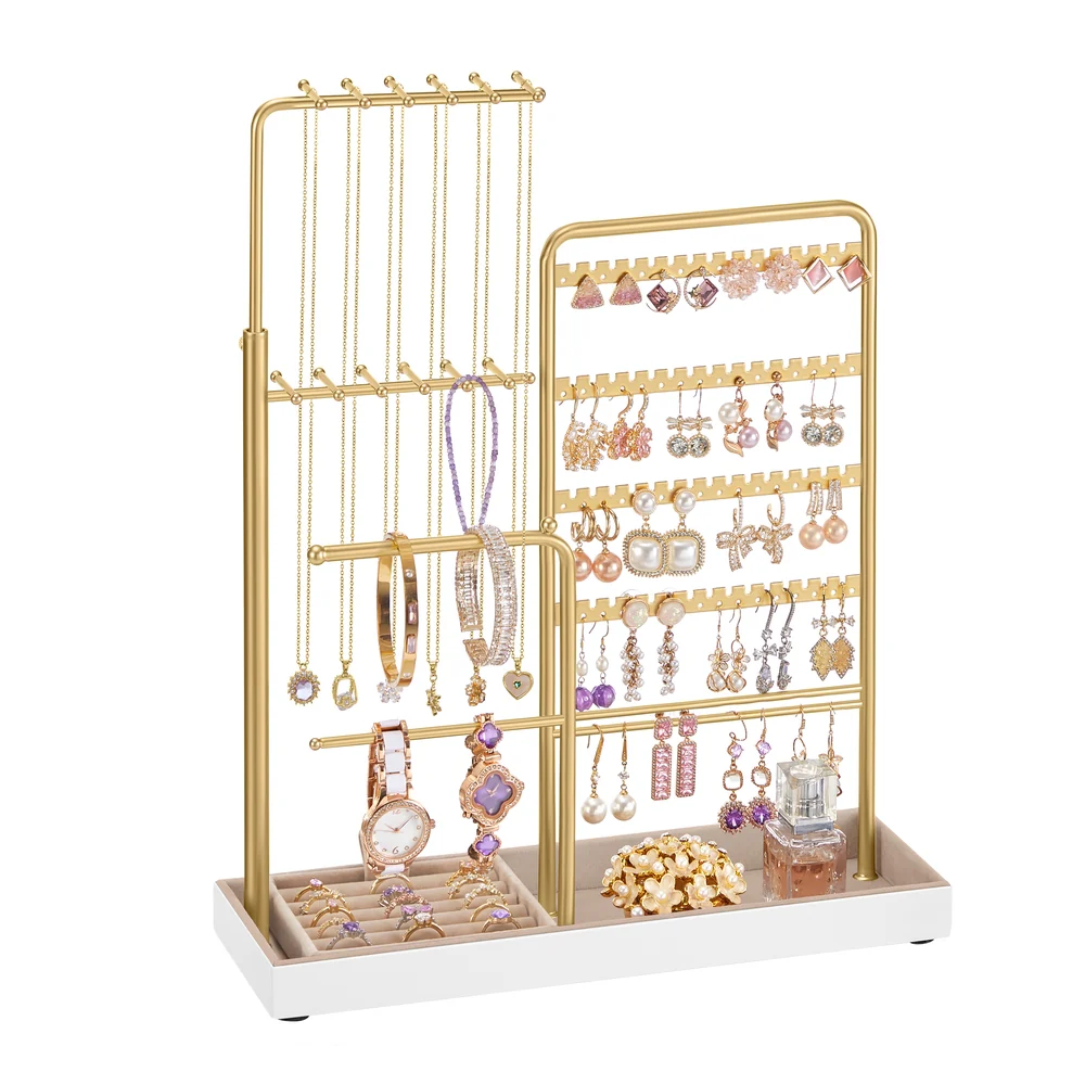 Jewelry holder with metal frame velvet tray and adjustable stand