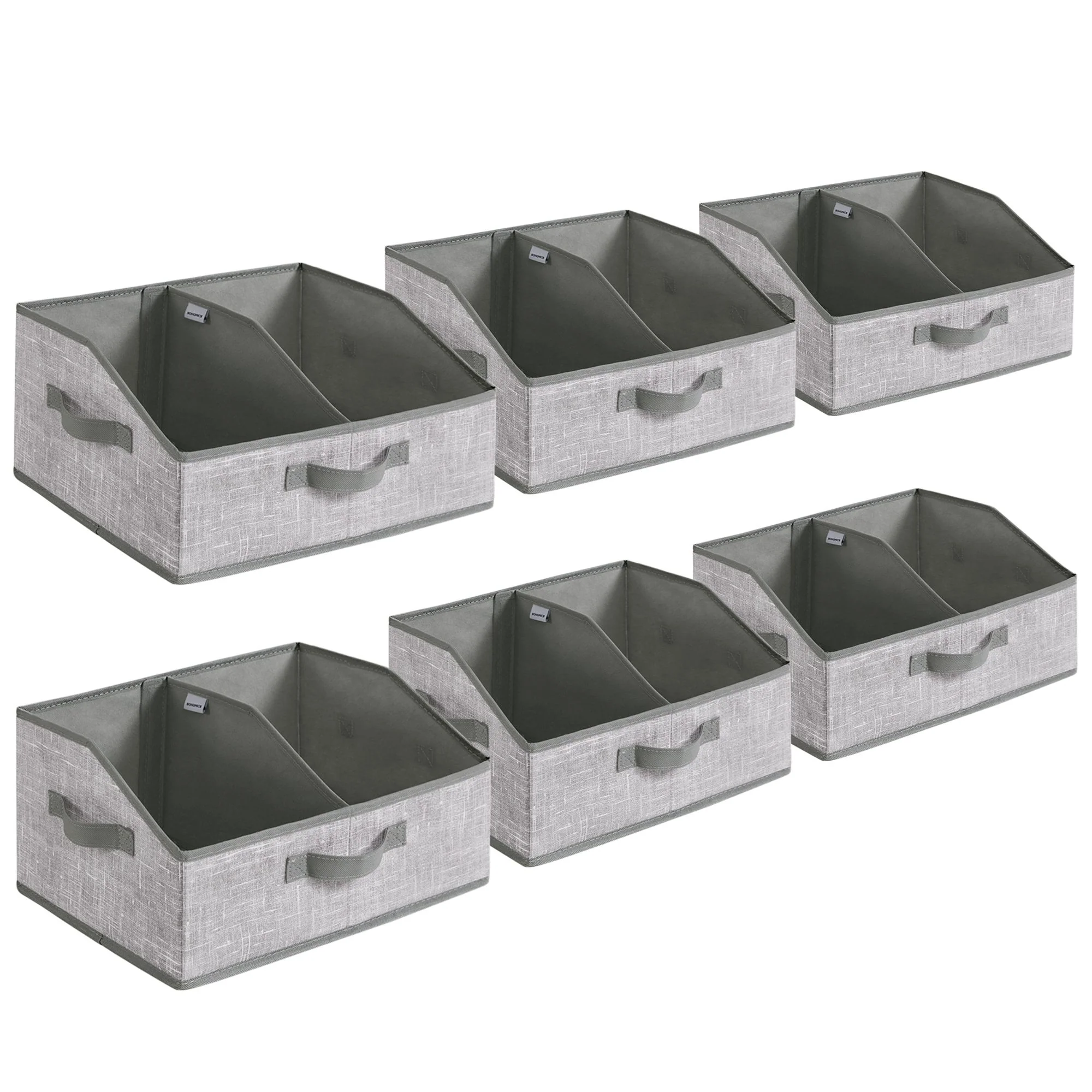 SONGMICS Set of 6 Storage Baskets, Foldable Storage Bins, Fabric Boxes, 15.7 x 11.8 x 7.9 Inches, Closet Storage Organizers, 3 Handles, for Bedroom, Living Room