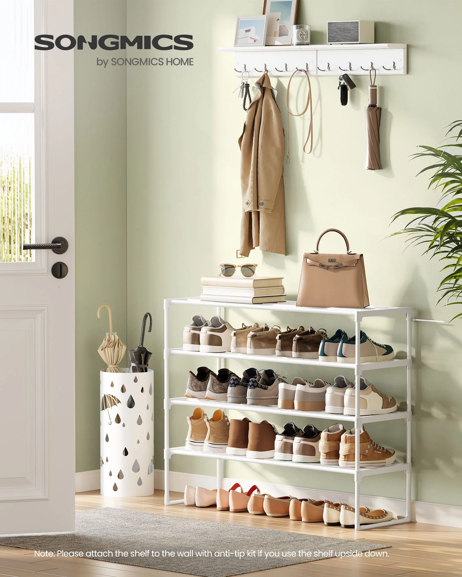 SONGMICS Shoe Rack, 4-Tier Shoe Organizer, Metal Storage Shelf, Upright or Upside Down