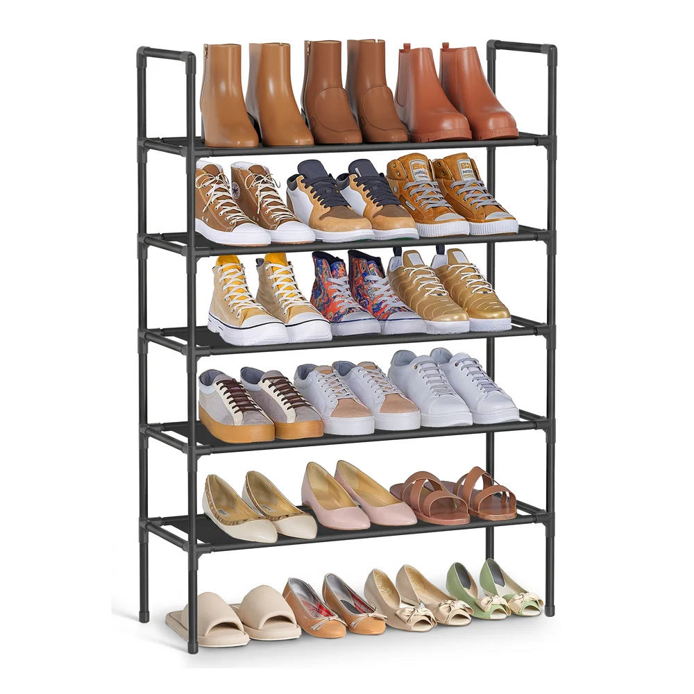 Slim metal shoe rack with fabric shelves for hallway closet - Image 2