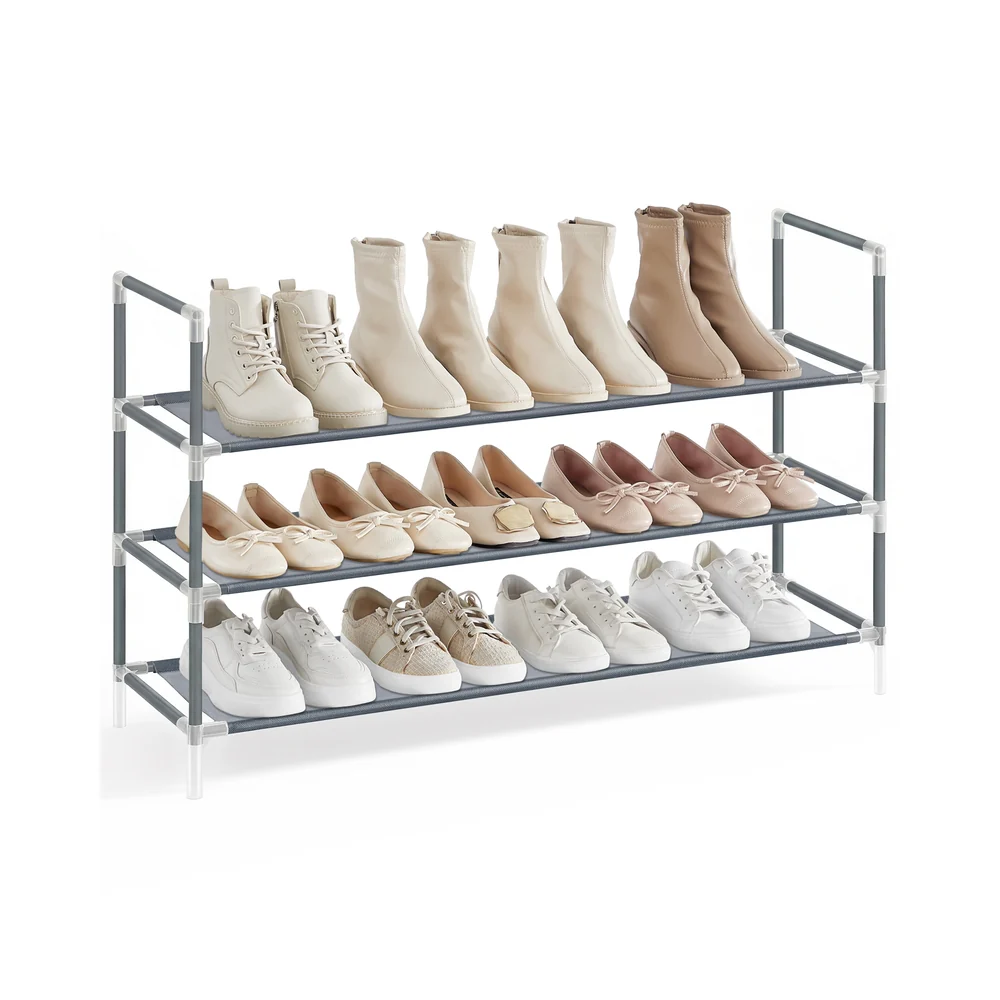 Slim metal shoe rack with fabric shelves for hallway closet - Image 5