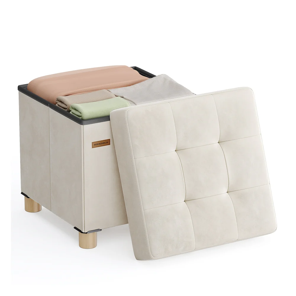 SONGMICS Small Storage Ottoman, Folding Ottoman Cube, 15 x 15 x 15.7 Inches, Footstool, Footrest, 9.8 Gal. (37 L), Velvet Surface, for Bedroom, Living Room, Dorm - Image 2