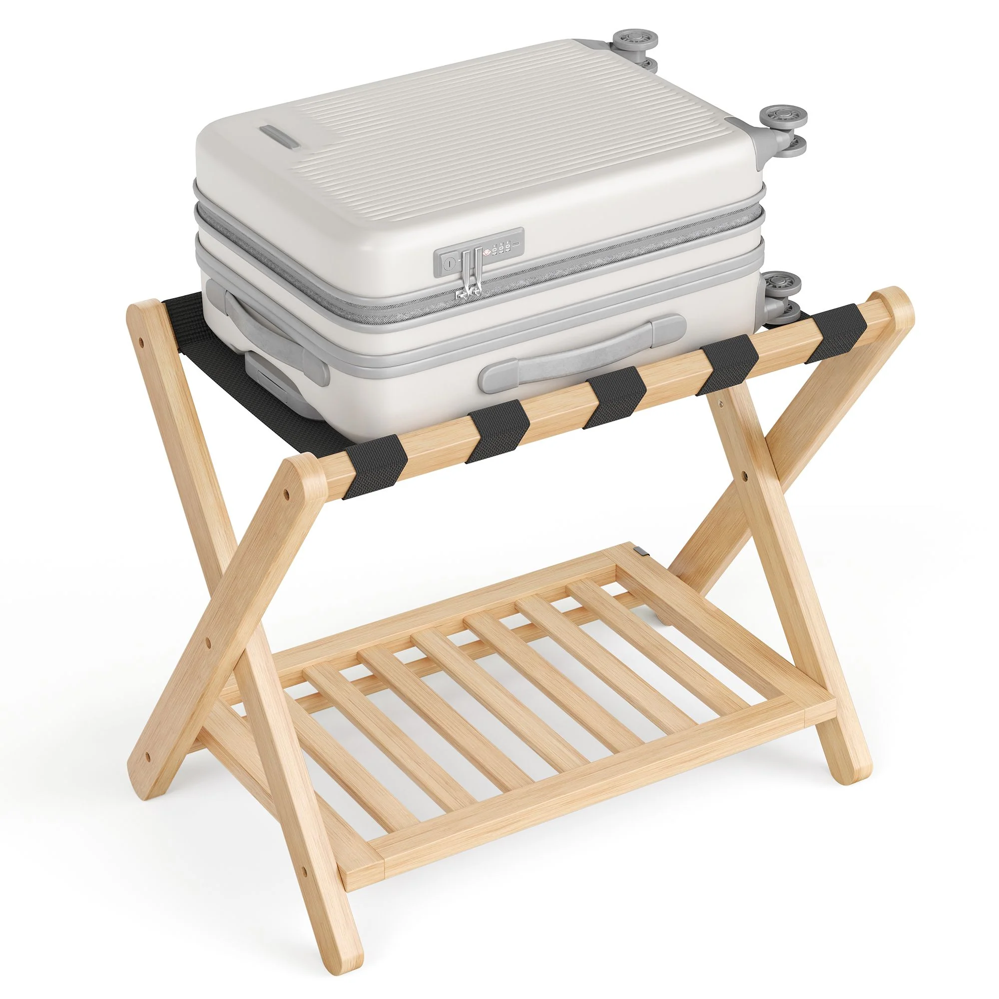 SONGMICS Solid Wood Luggage Rack, No Assembly Required, Foldable Suitcase Stand - Image 3