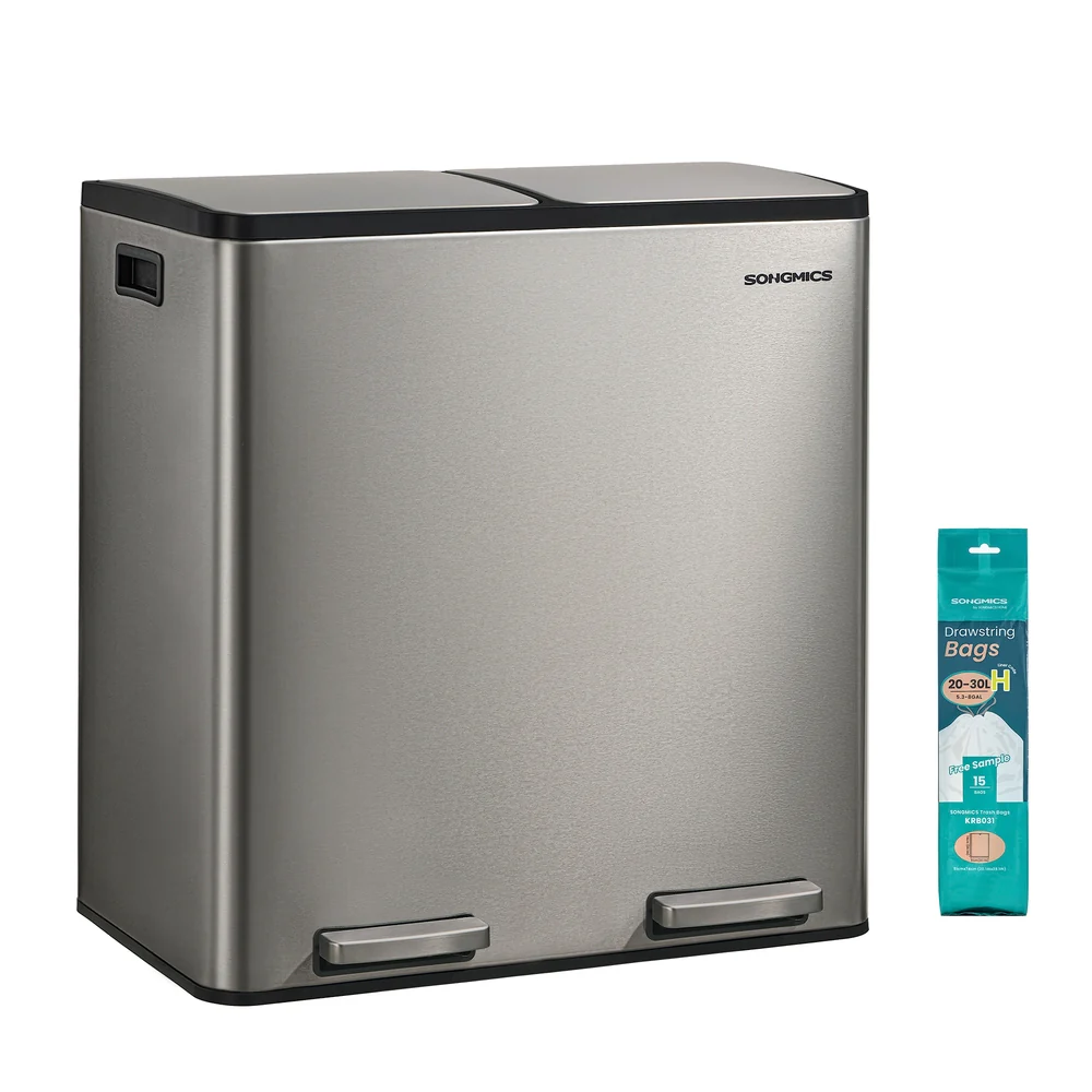 Double compartment stainless steel trash can for recycling - Image 3