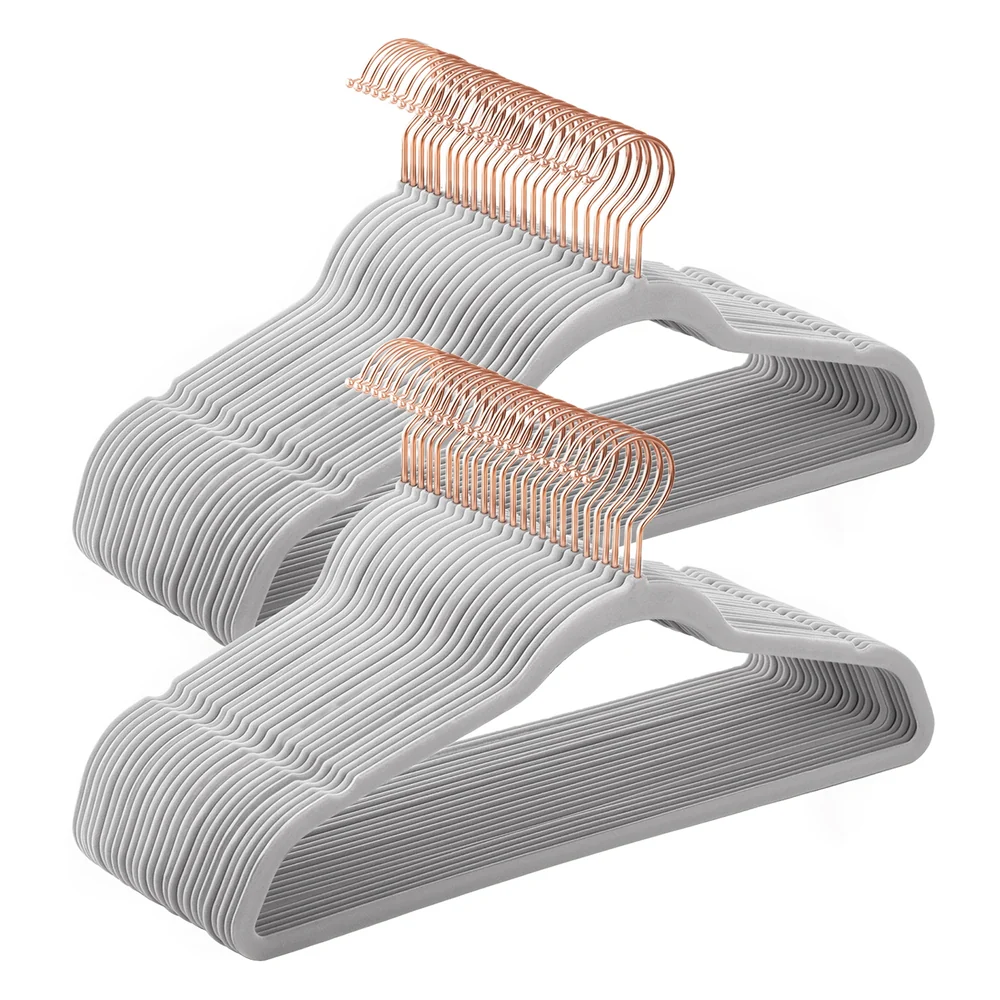 SONGMICS Velvet Hangers, Non-Slip Hanger, Rose Gold Color Swivel Hook