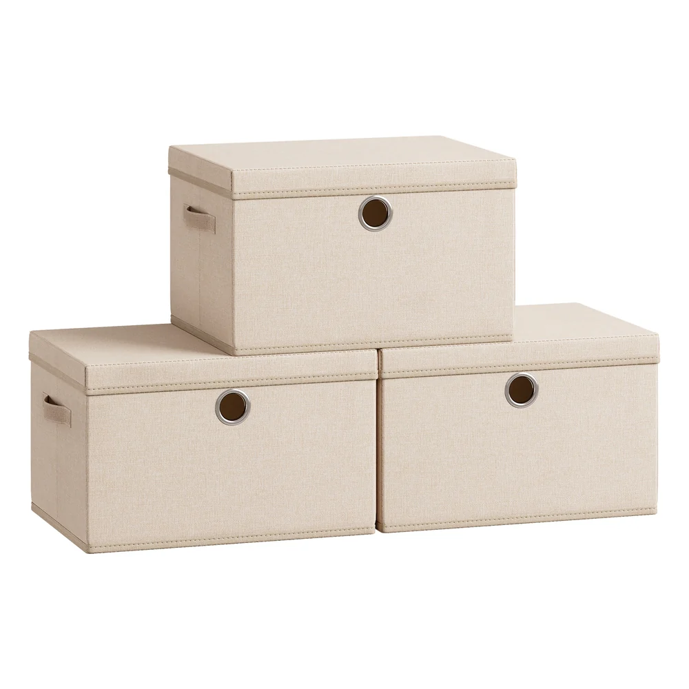Stackable fabric storage boxes with lids and handles