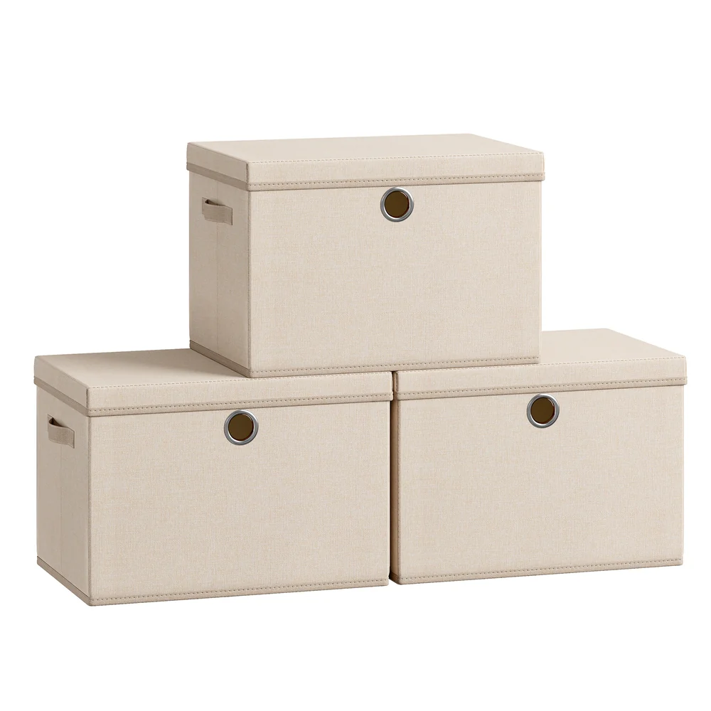 Stackable fabric storage boxes with lids and handles - Image 2