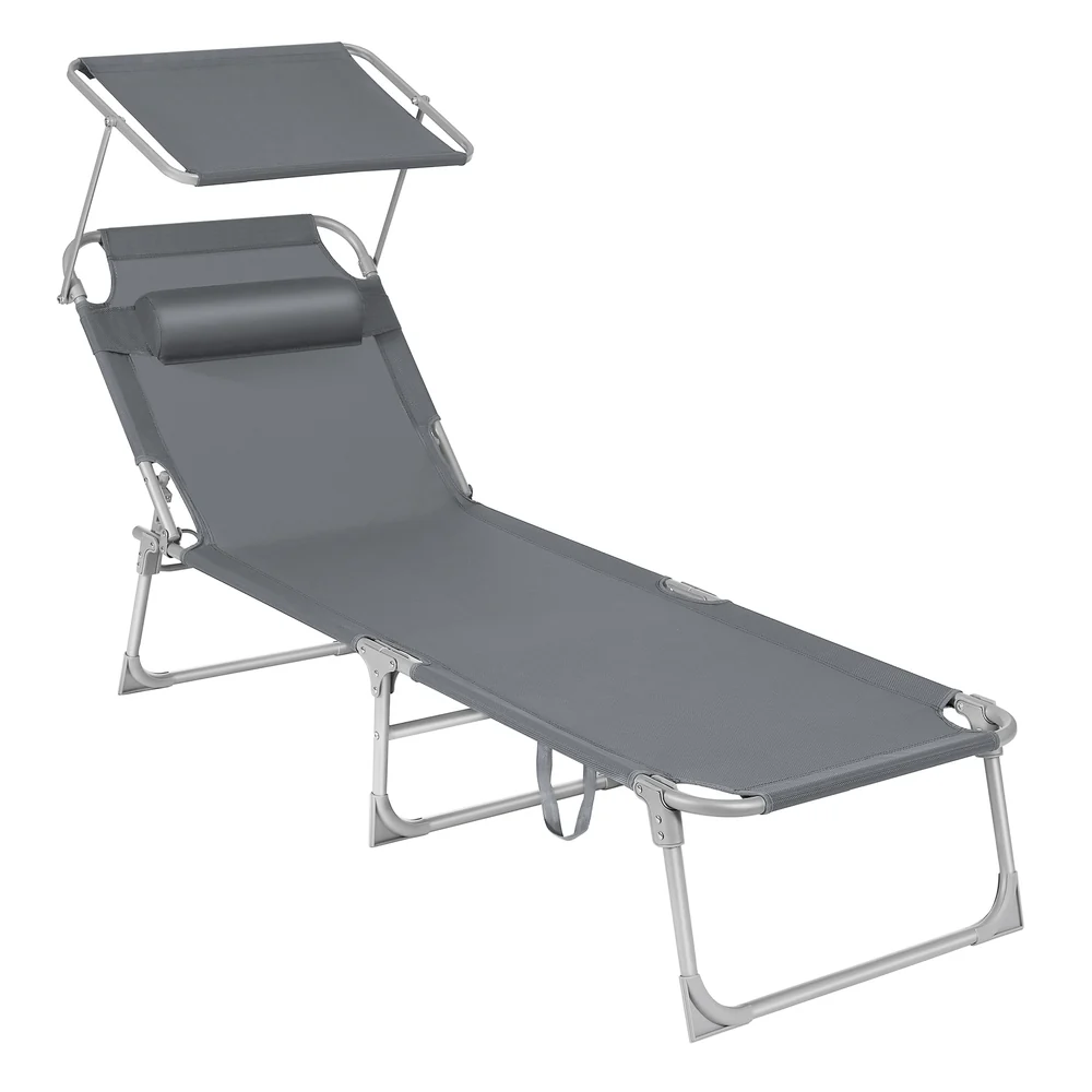 Sun Lounger with Sunshade Headrest Adjustable Backrest