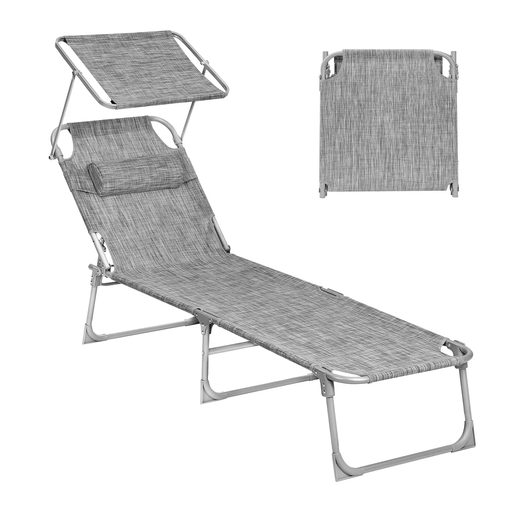 Sun Lounger with Sunshade Headrest Adjustable Backrest - Image 2