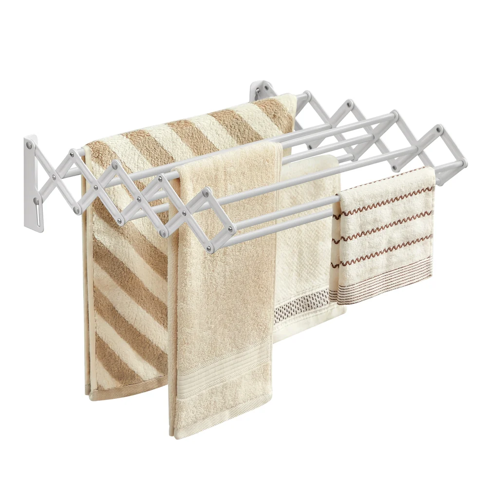 Wall-Mounted Expandable Steel Clothes Drying Rack with 9 Rods