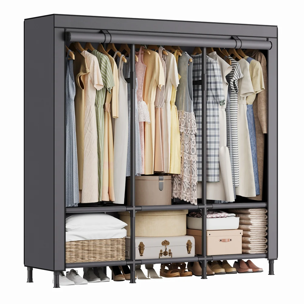Wardrobe Closet with 3 Hanging Rails and 6 Shelves - Image 2