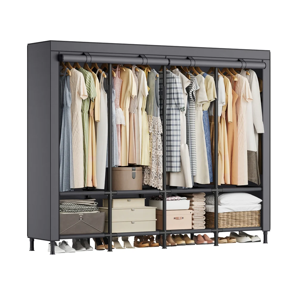Wardrobe Closet with 3 Hanging Rails and 6 Shelves - Image 4