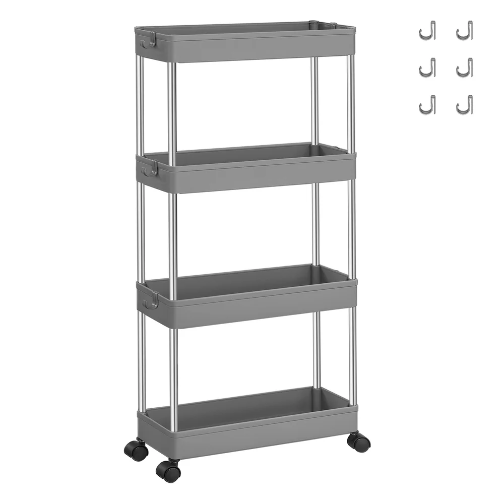 White 4-Tier Slim Storage Cart with Hooks - Image 2