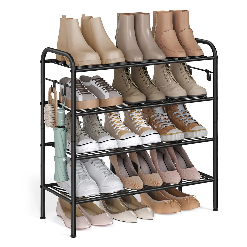 Wide Metal Shoe Rack with Hooks - Image 10