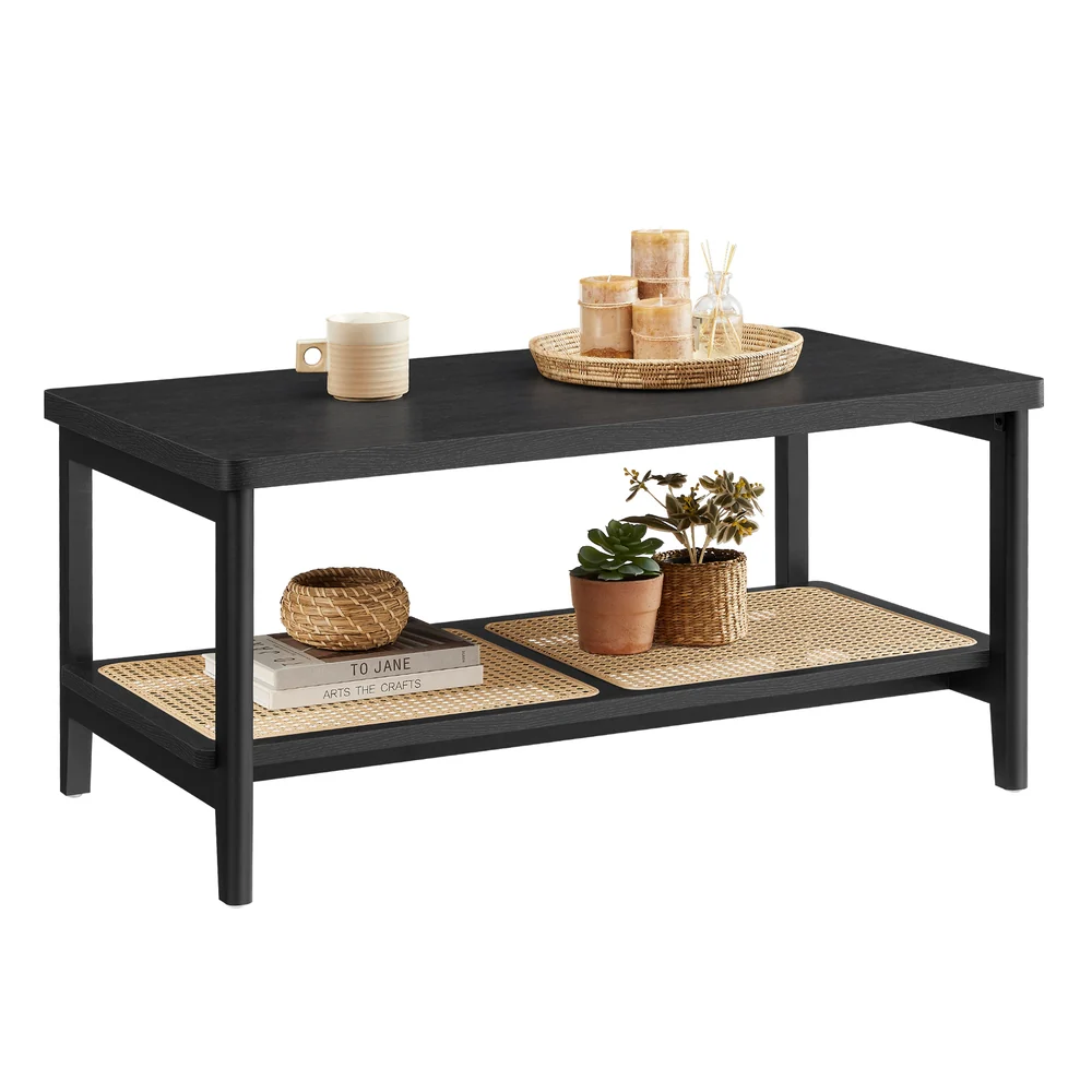 Rectangular Center Table with PVC Rattan Storage Shelf - Image 3