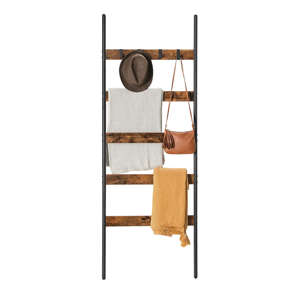 5-Tier Blanket Ladder Shelf with 4 Hooks