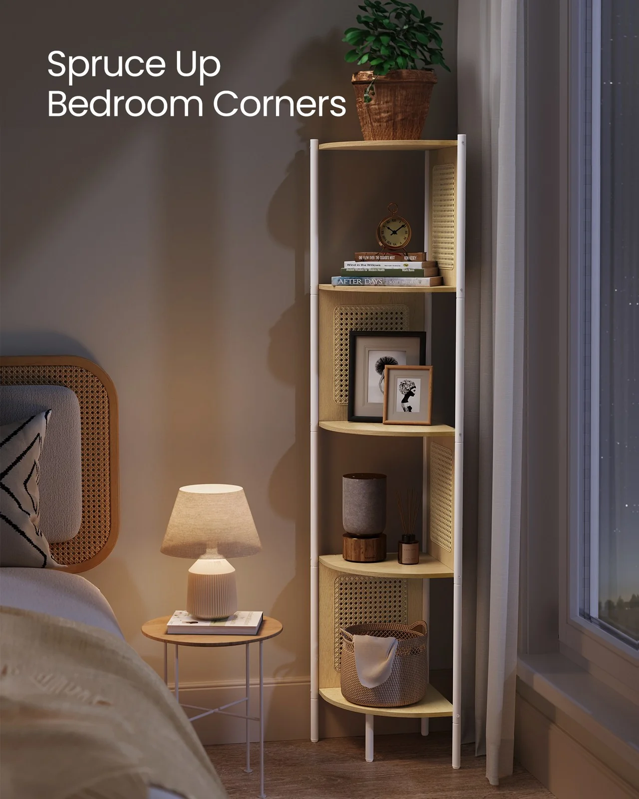 5-Tier Corner Shelf Stand with Polyrattan Sides