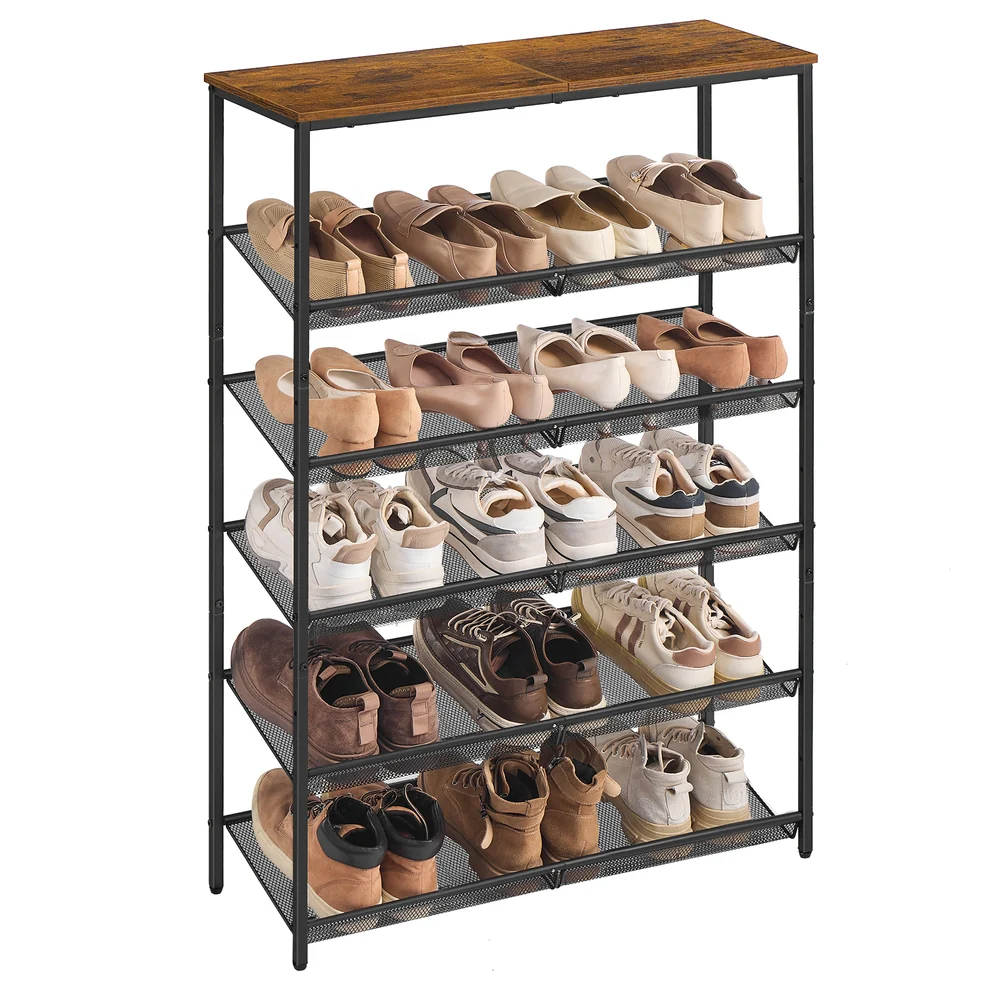 Adjustable shoe rack with storage shelves for entryway