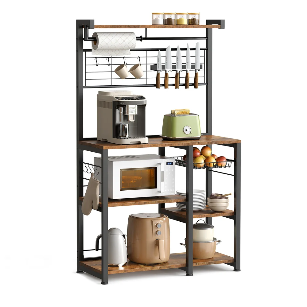 Bakers Rack with Magnetic Knife Holder, Basket and Hooks