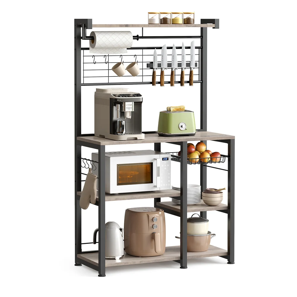 Bakers Rack with Magnetic Knife Holder, Basket and Hooks - Image 2