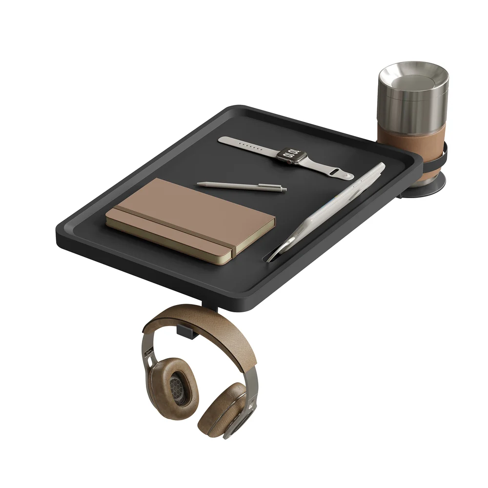 Bedside Shelf with Phone Slot, Cup Holder and Hook Ink Black - Image 2