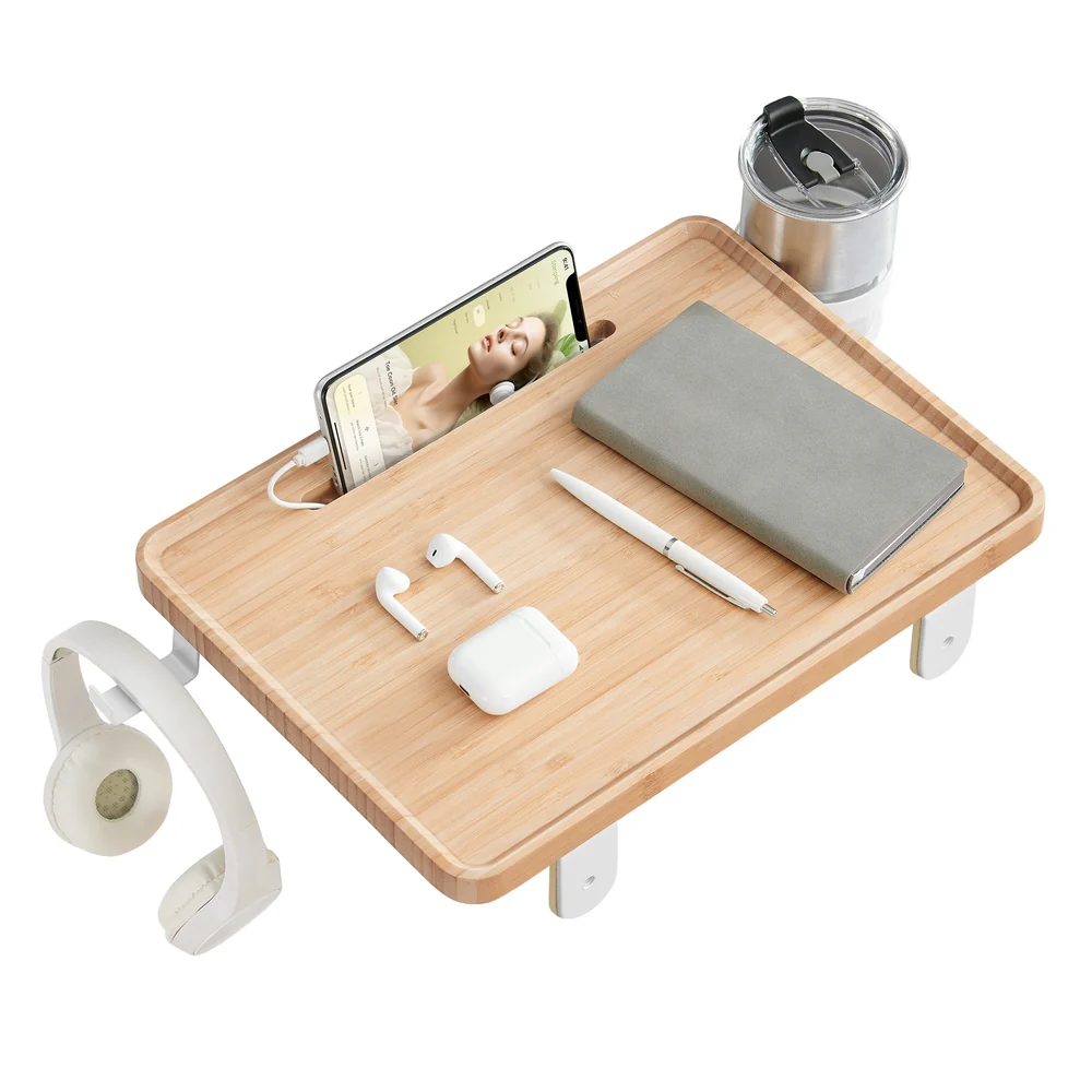 Bedside Shelf with Phone Slot, Cup Holder and Hook Ink Black - Image 3