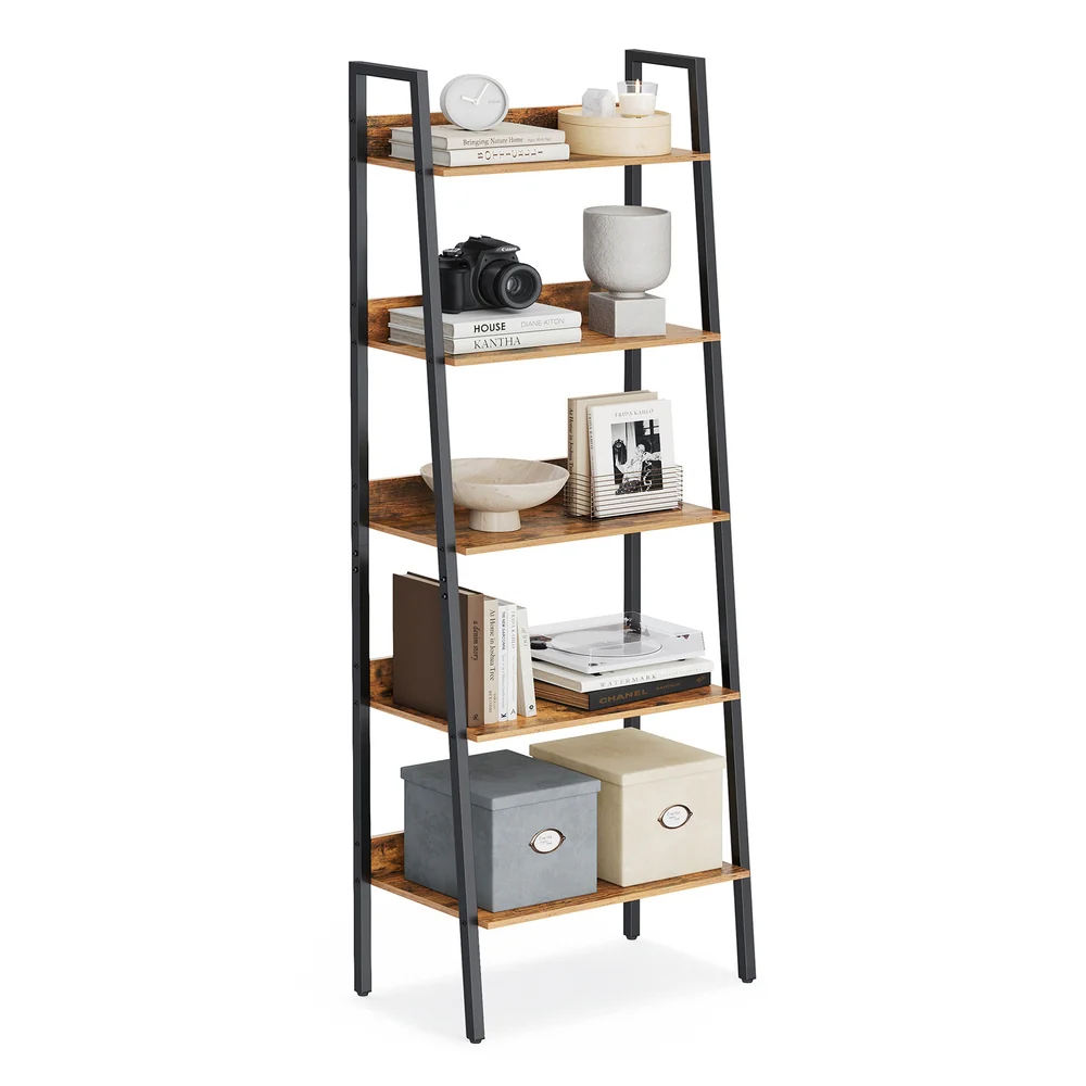 Brown & Black 5-Tier Storage Ladder Shelf