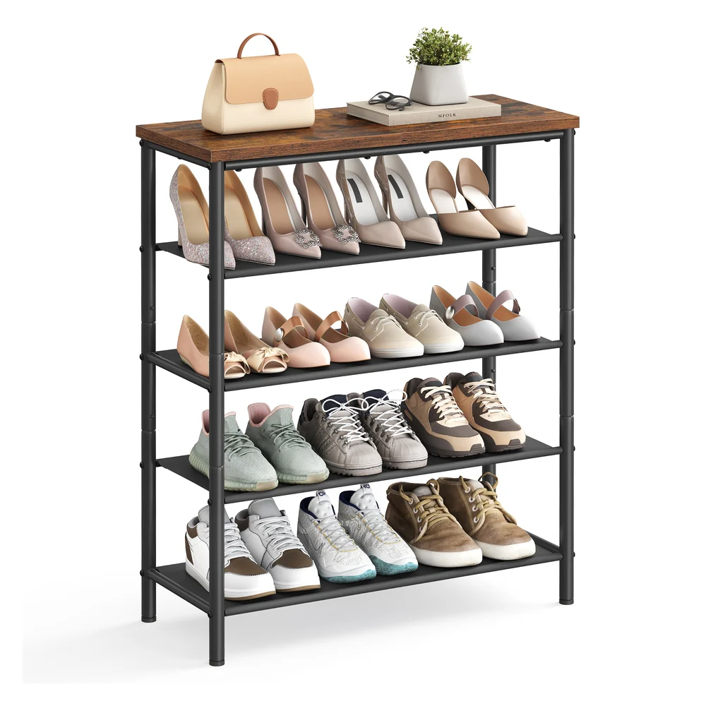 Shoe Storage Rack with 4 Fabric Shelves