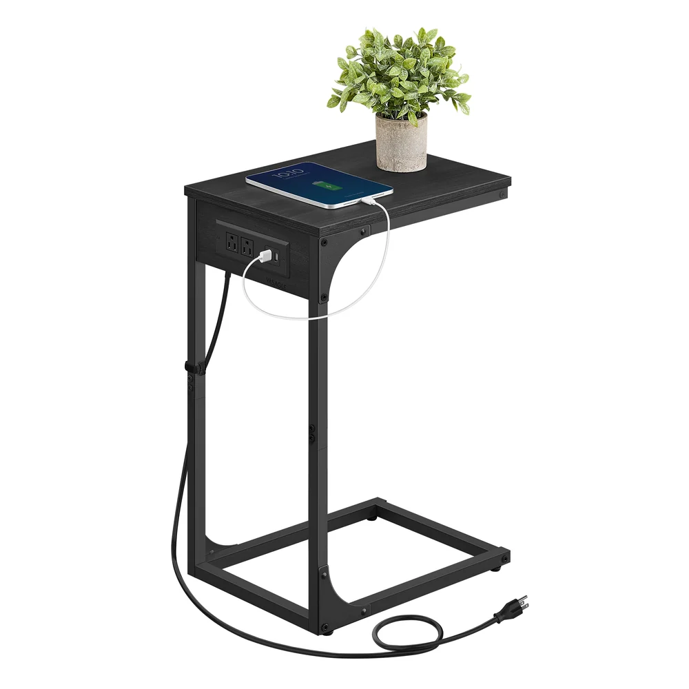 C-Shaped Side Table with Charging Station