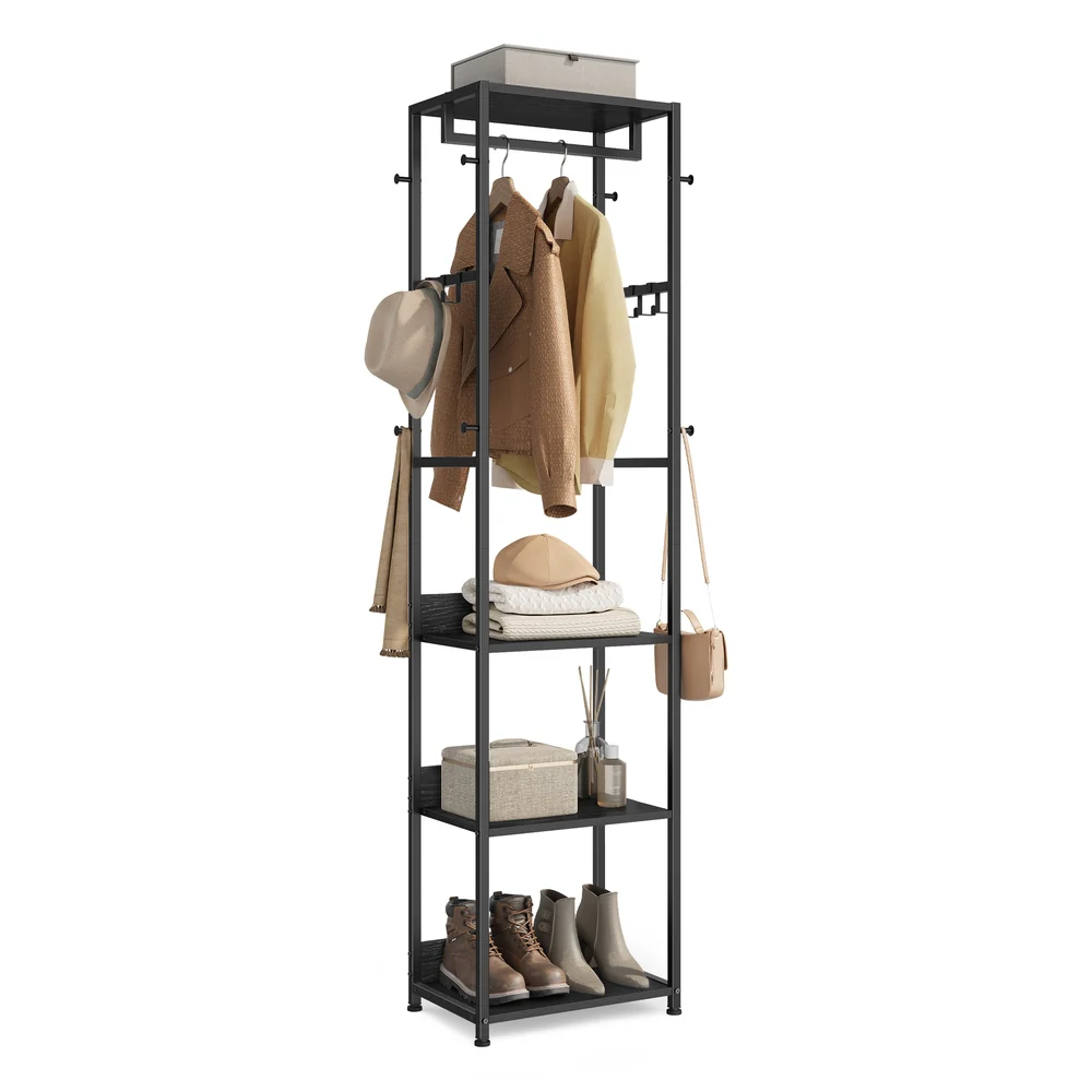 Coat rack freestanding hall tree with shelves
