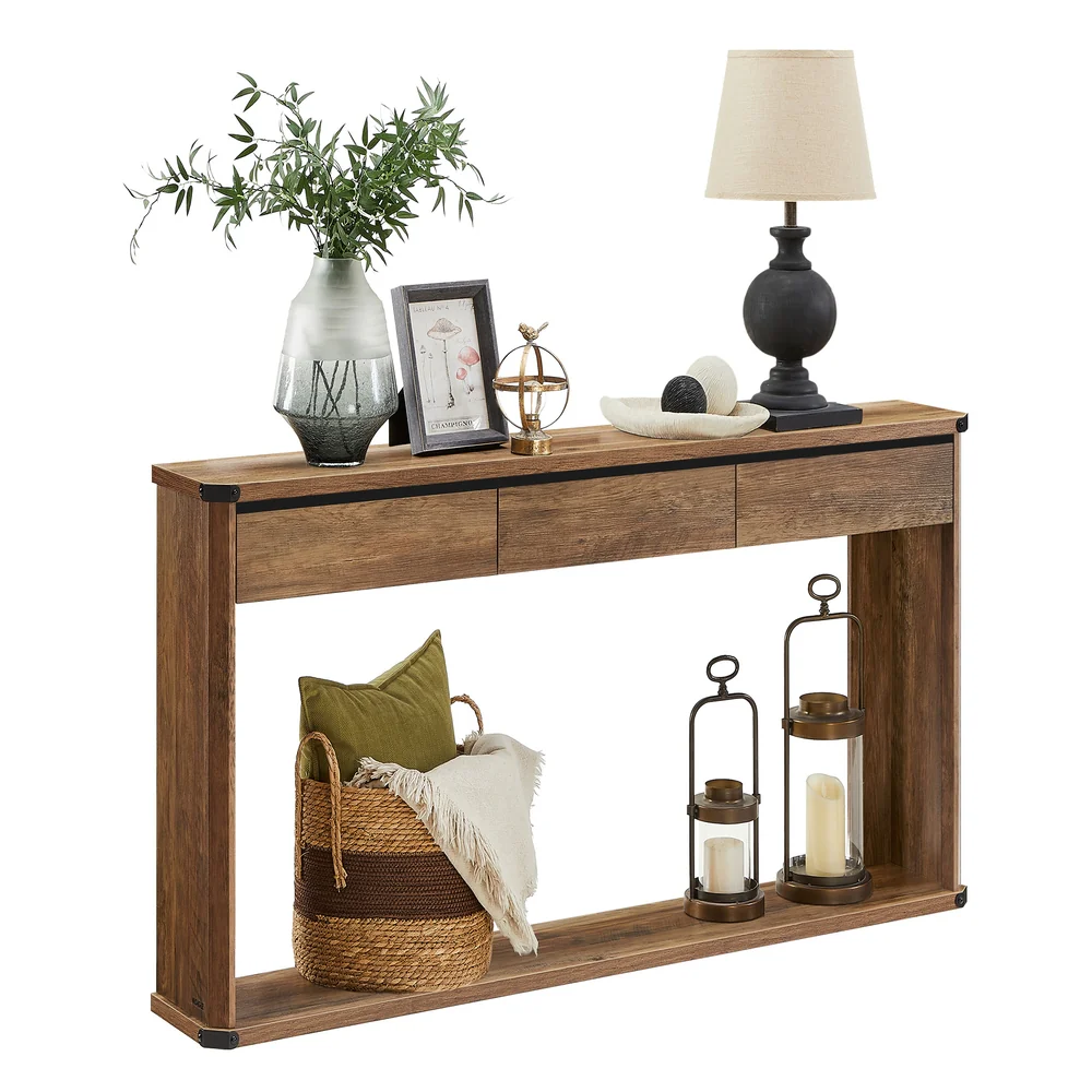 Narrow Entryway Table with 3 Drawers, Bottom Shelf