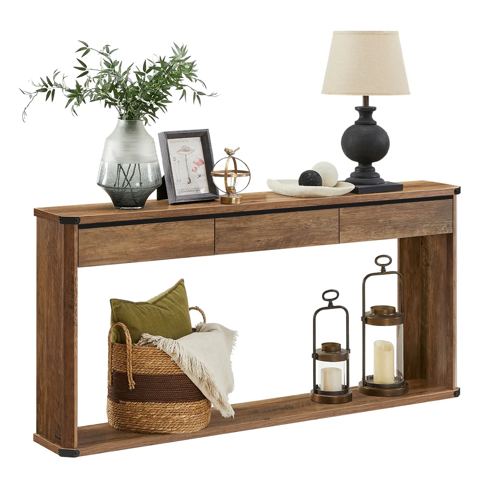 Narrow Entryway Table with 3 Drawers, Bottom Shelf - Image 3