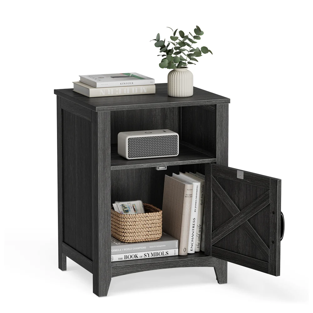 Liry Collection - Farmhouse Nightstand with Barn Door - Image 3