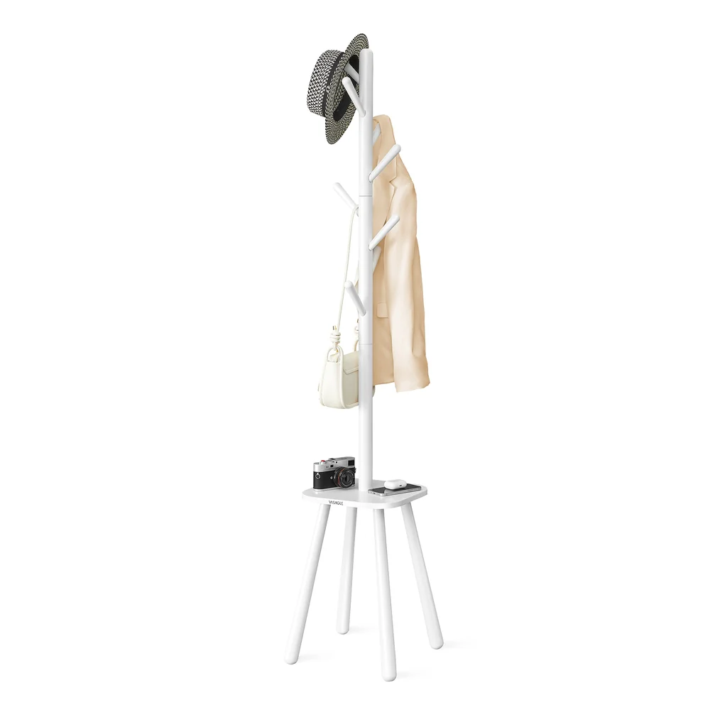 Hall Coat Tree with 8 Hooks and Storage Shelf