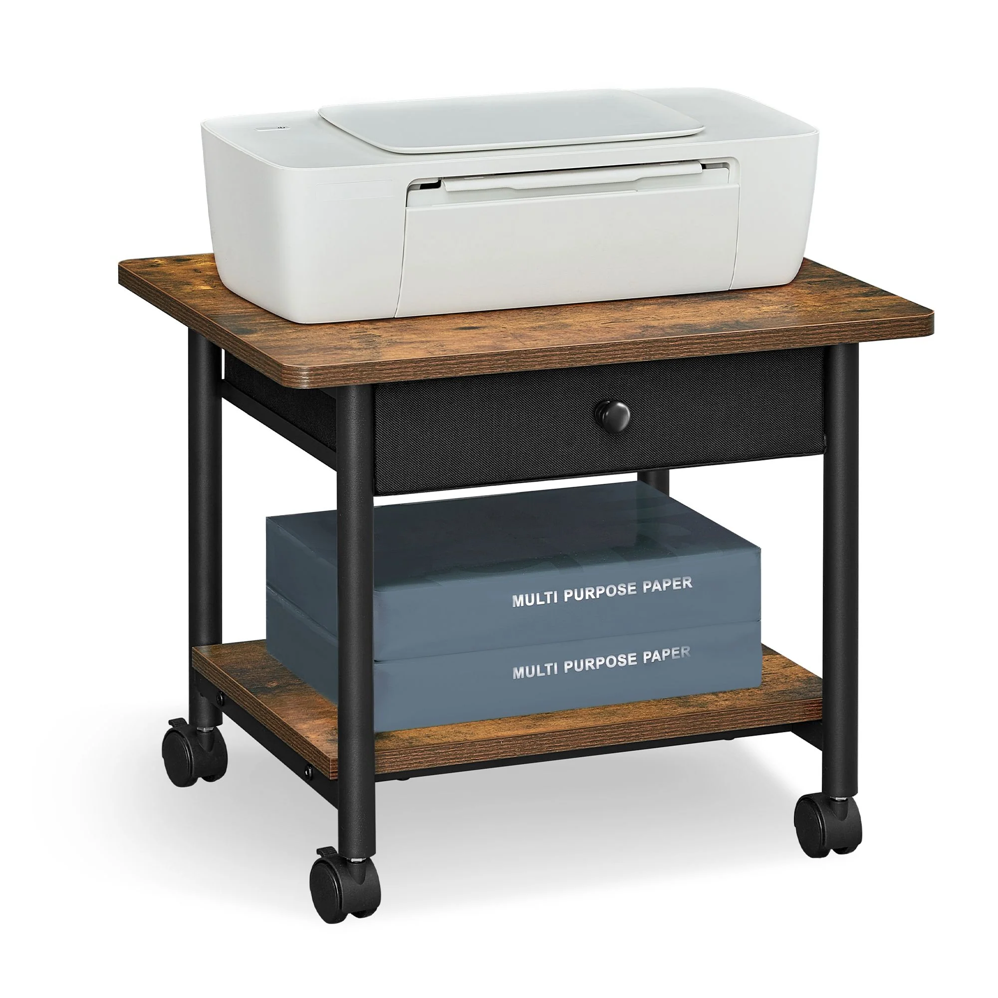 Mobile printer stand with drawer for home or office