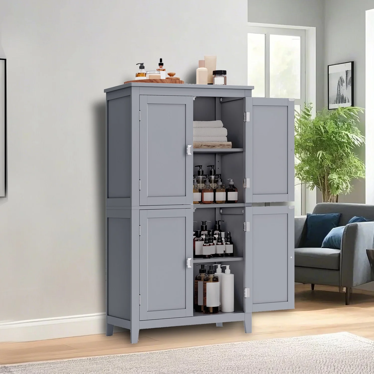 Helan Collection - Freestanding storage cabinet with adjustable shelves for bathroom - Image 2