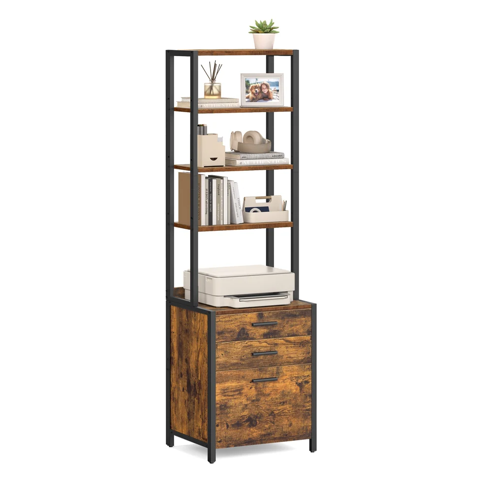 File Cabinet with Height-Adjustable Open Shelves