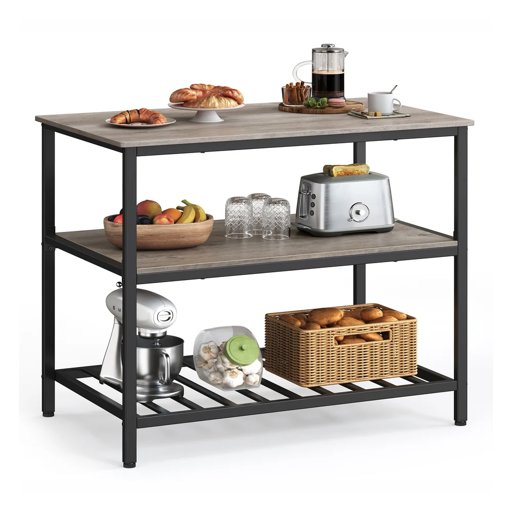 Industrial Kitchen Island with 3 Shelves - Image 3