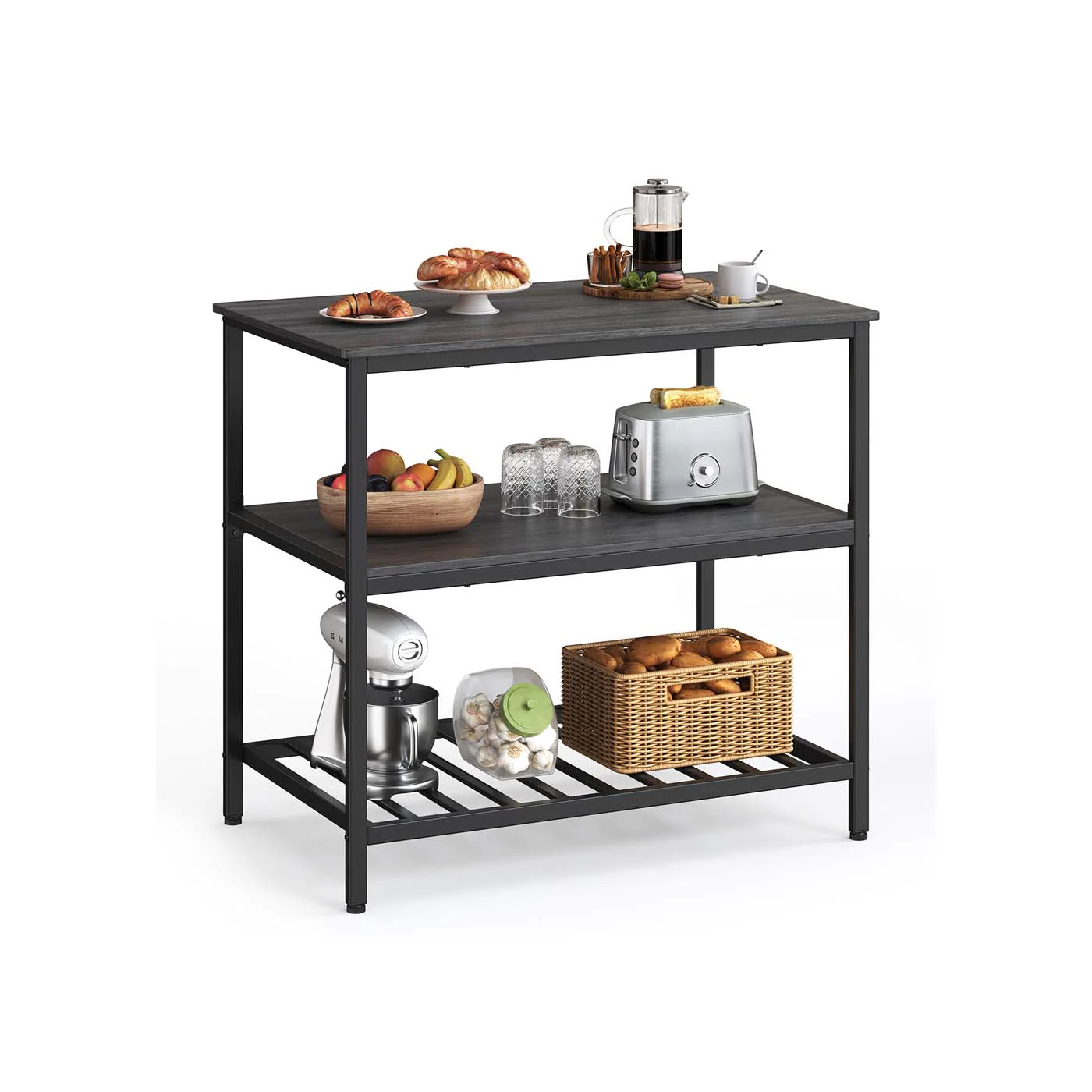 Industrial Kitchen Island with 3 Shelves - Image 4