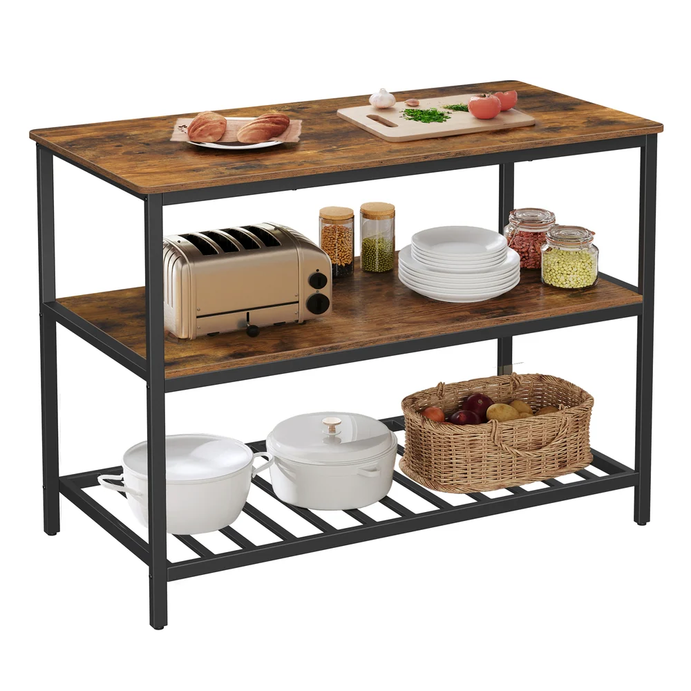 Industrial Kitchen Island with 3 Shelves - Image 5