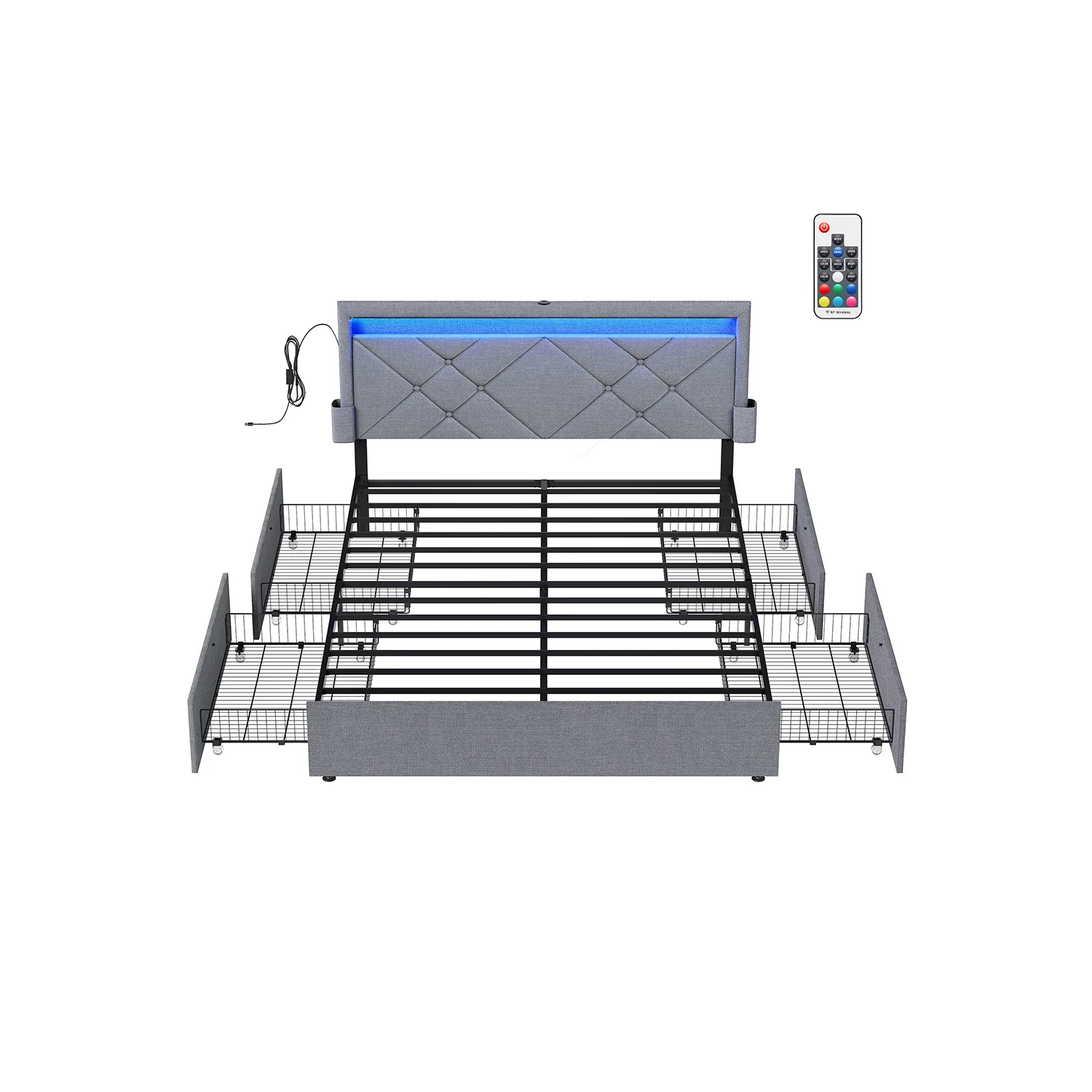 LED Bed Frame Queen Size with Headboard and 4 Drawers - Image 3