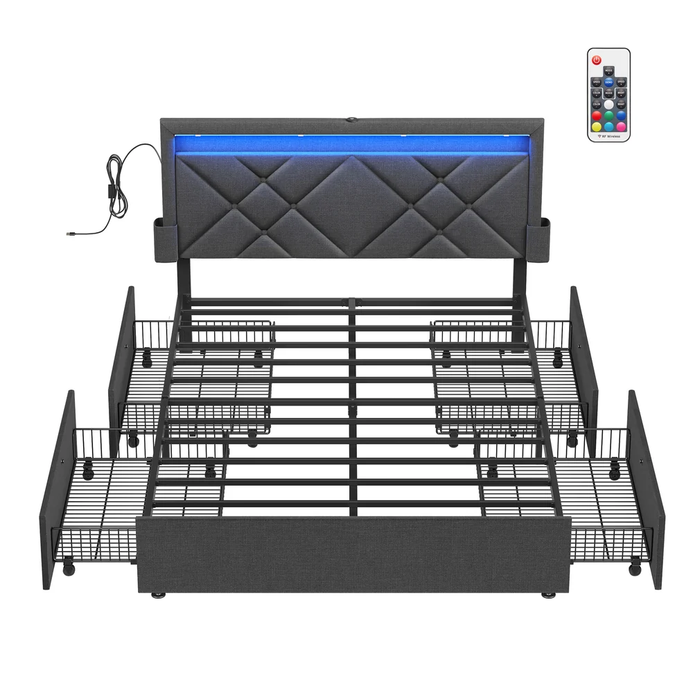 LED Bed Frame Queen Size with Headboard and 4 Drawers - Image 4