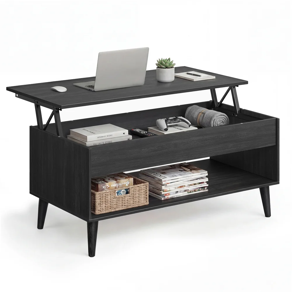 Lift top coffee table with hidden storage for living room