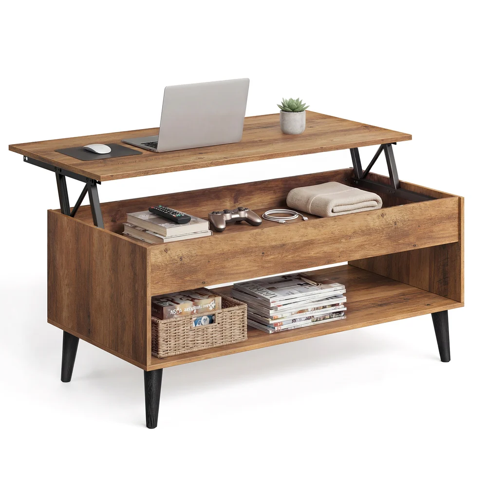 Lift top coffee table with hidden storage for living room - Image 2