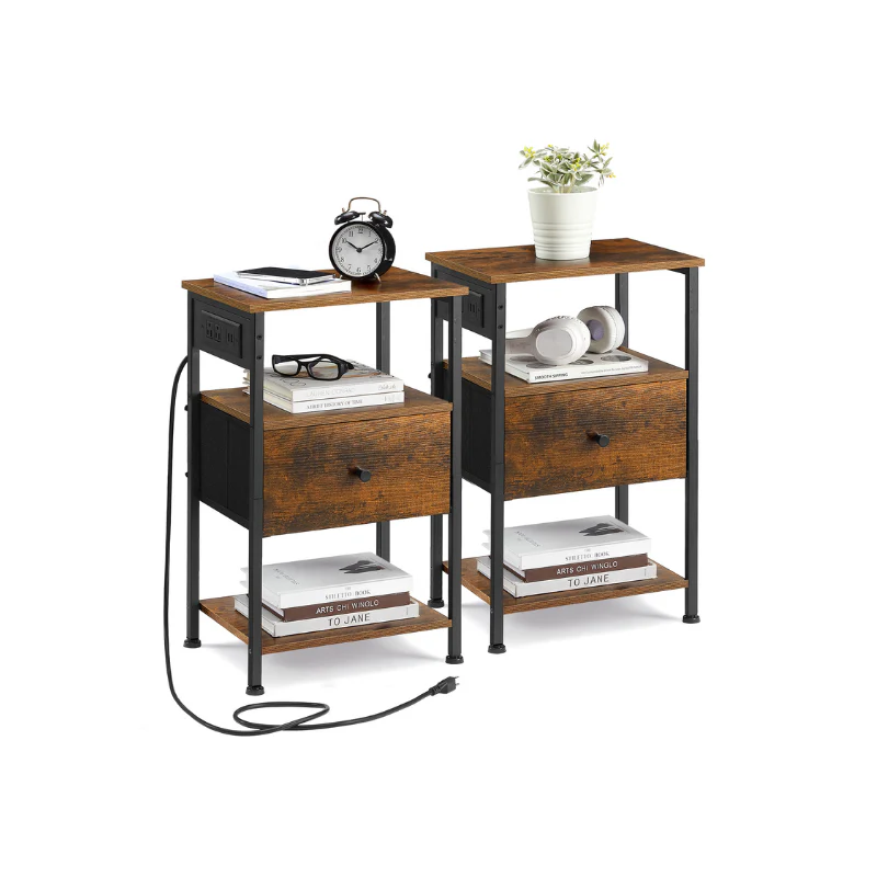 Set of 2 Nightstands with Charging Stations