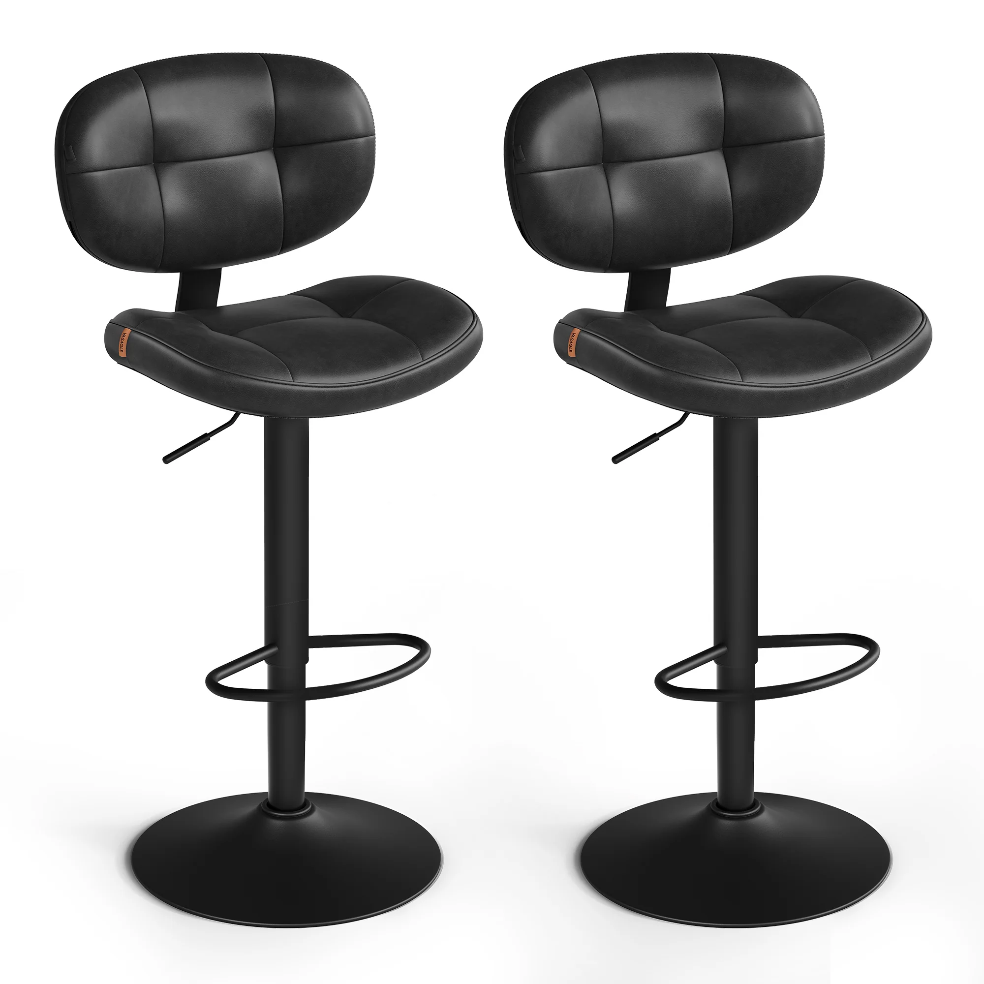 PU leather swivel bar stools with back and footrest