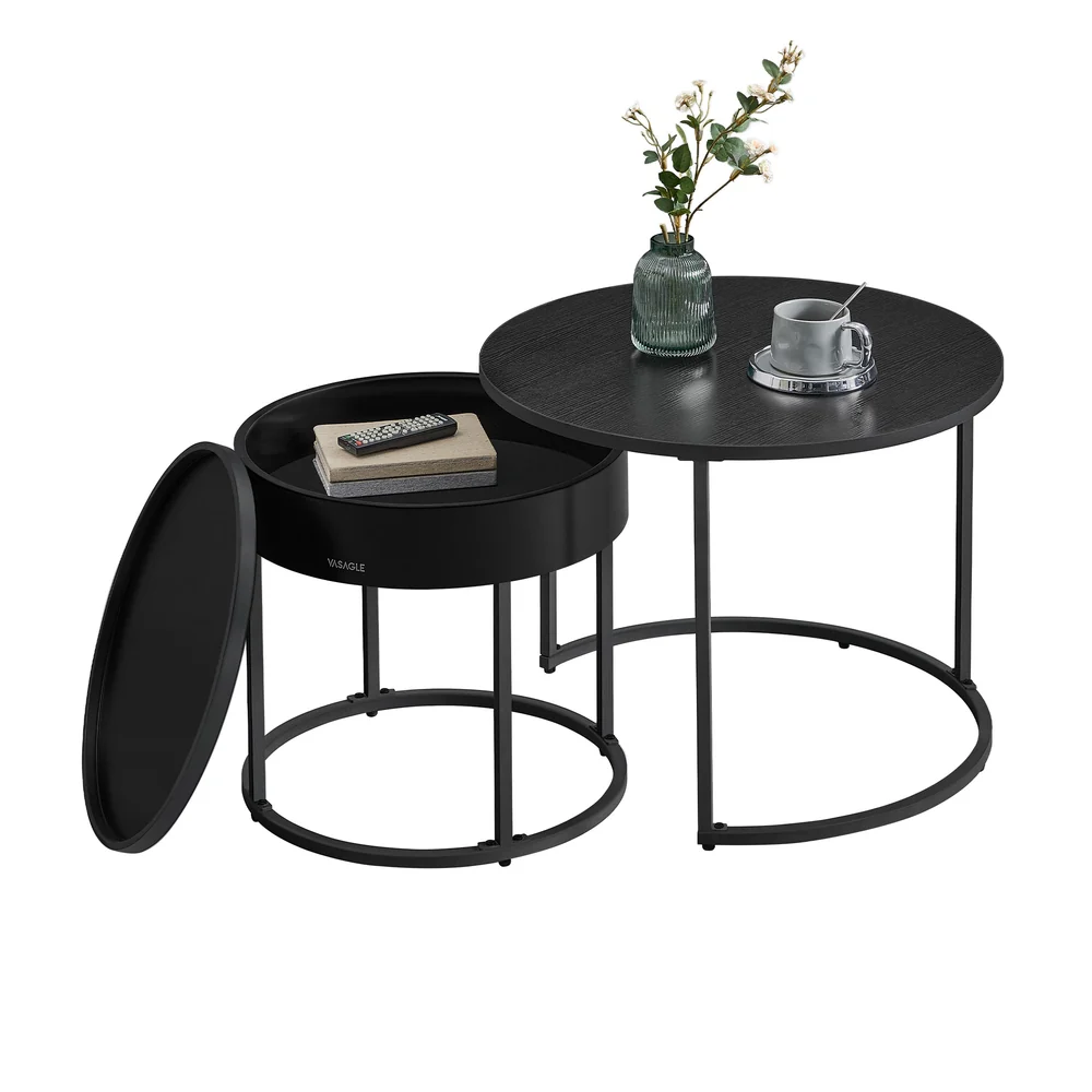 Set of 2 Nesting Tables with Hidden Storage and Top Tray