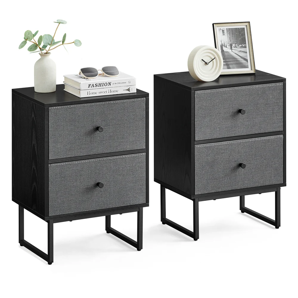 Set of 2 Bed Side Tables with Fabric Drawers Cloud White and Dove